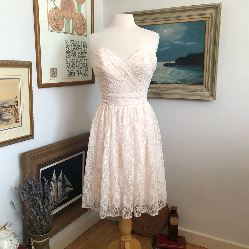 New Allure Bridals Bridesmaids White/Light Pink Lace Cocktail Dress (Size 16)